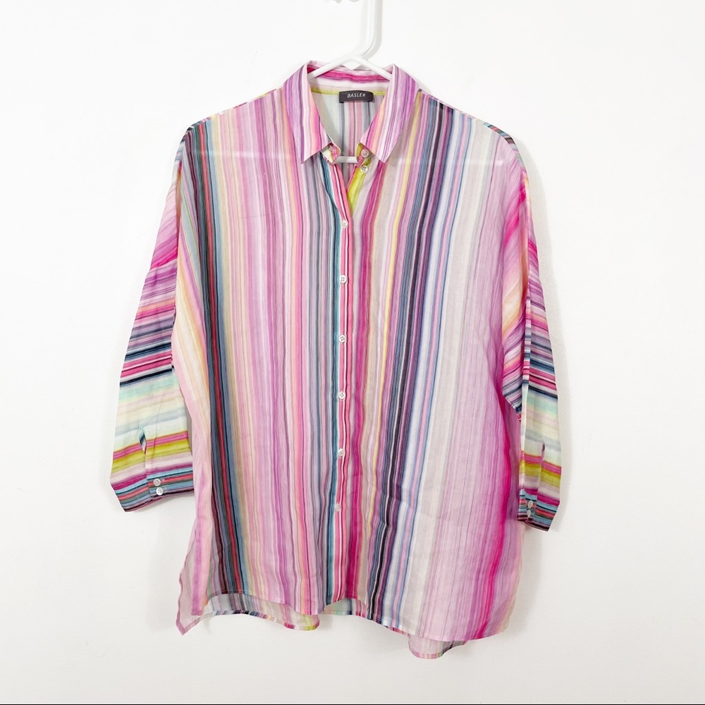 BASLER Oversized Casual Mutli Color Stripe Linen Blouse Size 8